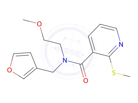 Chemical structure of N-(Furan-3-ylmethyl)-N-(2-methoxyethyl)-2-(methylthio)nicotinamide
