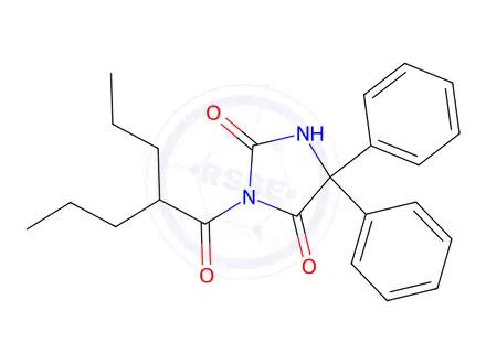 Chemical structure of 3-(2-Propylpentanoyl)-5,5-diphenylhydantoin