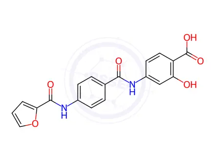 Chemical structure of 4-[4-(furan-2-amido)benzamido]-2-hydroxybenzoi c acid
