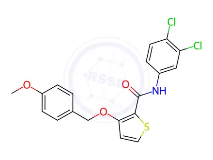 Chemical structure of N-(3,4-dichlorophenyl)-3-((4-methoxybenzyl)oxy)thiophene-2-carboxamide
