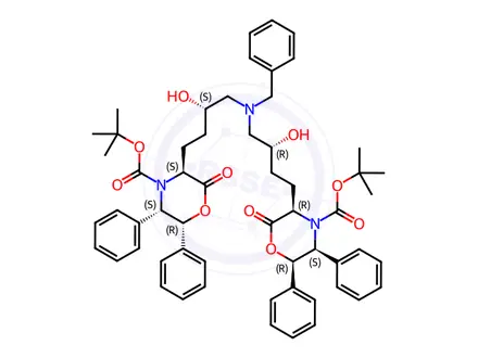 Chemical structure of (3S,3S,5S,5S,6R,6R)3,3-[[(Phenylmethyl)imino]bis[(3S)-3-hydroxy-4,1-butanediyl]]bis[2-oxo-5,6-diphenyl-4-morpholinecarboxylic Acid Bis(tert-butyl) Ester