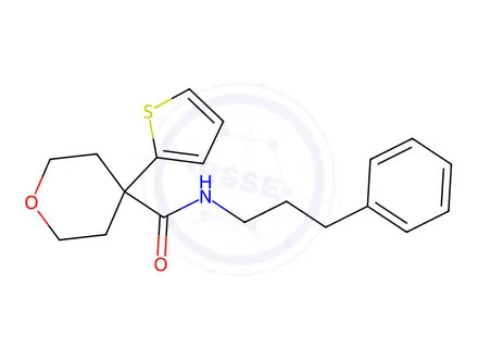 Chemical structure of N-(3-Phenylpropyl)-4-(thiophen-2-yl)tetrahydro-2H-pyran-4-carboxamide