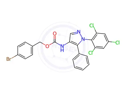 Chemical structure of 4-Bromobenzyl (5-phenyl-1-(2,4,6-trichlorophenyl)-1H-pyrazol-4-yl)carbamate