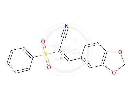 Chemical structure of (E)-3-(1,3-Benzodioxol-5-yl)-2-(phenylsulfonyl)-2-propenenitrile