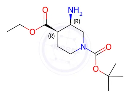 Chemical structure of O1-tert-butyl O4-ethyl (3R,4R)-3-aminopiperidine-1,4-dicarboxylate