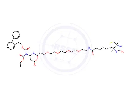 Chemical structure of Fmoc-N-amido-(PEG4-biotin)-acid