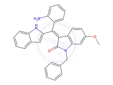 Chemical structure of (Z)-3-((2-Aminophenyl)(1H-indol-2-yl)methylene)-1-benzyl-6-methoxyindolin-2-one