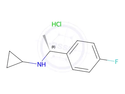 Chemical structure of (R)-N-(1-(4-fluorophenyl)ethyl)cyclopropanamine hydrochloride
