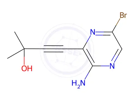 Chemical structure of 4-(3-Amino-6-bromopyrazin-2-yl)-2-methylbut-3-yn-2-ol