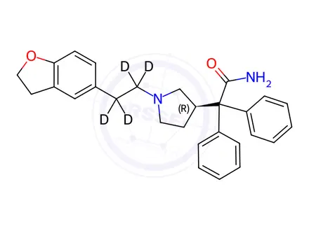 Chemical structure of (S)-2-(1-(2-(2,3-Dihydrobenzofuran-5-yl)ethyl-1,1,2,2-d4)pyrrolidin-3-yl)-2,2-diphenylacetamide