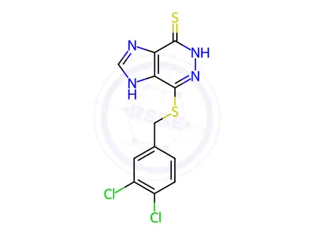 Chemical structure of 2-[(3,4-dichlorophenyl)methylsulfanyl]-3,4,7,9-tetrazabicyclo[4.3.0]no na-1,6,8-triene-5-thione