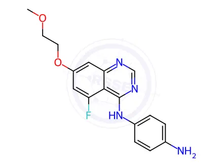 Chemical structure of N1-(5-Fluoro-7-(2-methoxyethoxy)quinazolin-4-yl)benzene-1,4-diamine