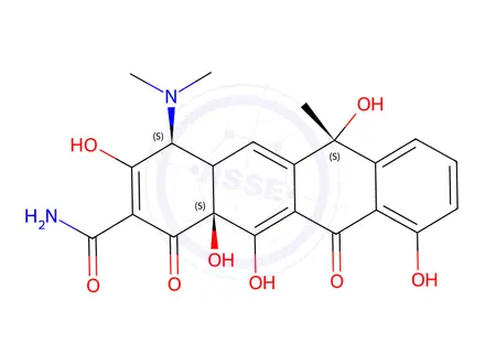Chemical structure of (4S,6R,12aS)-4-(Dimethylamino)-3,6,10,12,12a-pentahydroxy-6-methyl-1,11-dioxo-1,4,4a,6,11,12a-hexahydrotetracene-2-carboxamide