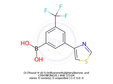 Chemical structure of (3-(Thiazol-4-yl)-5-(trifluoromethyl)phenyl)boronic acid