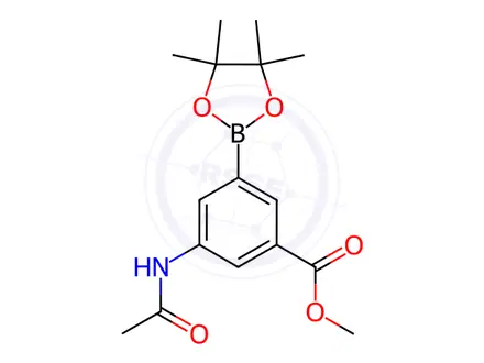 Chemical structure of Benzoic acid, 3-(acetylamino)-5-(4,4,5,5-tetramethyl-1,3,2-dioxaborolan-2-yl)-, methyl ester