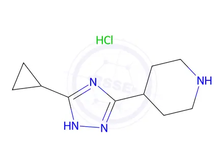 Chemical structure of 4-(5-cyclopropyl-1H-1,2,4-triazol-3-yl)piperidine hydrochloride
