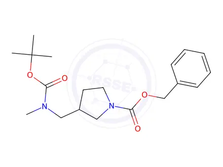Chemical structure of Benzyl 3-(((tert-butoxycarbonyl)(methyl)amino)methyl)pyrrolidine-1-carboxylate