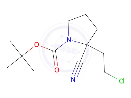 Chemical structure of Tert-butyl 2-(2-chloroethyl)-2-cyanopyrrolidine-1-carboxylate