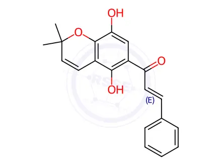 Chemical structure of (E)-1-(5,8-Dihydroxy-2,2-dimethyl-2H-1-benzopyran-6-yl)-3-phenyl-2-propen-1-one