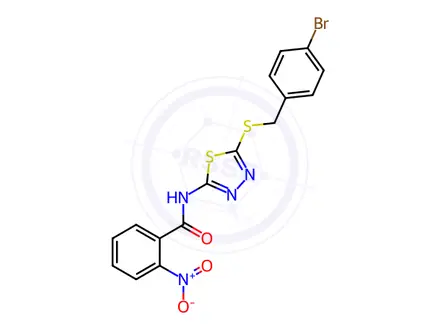 Chemical structure of N-(5-((4-Bromobenzyl)thio)-1,3,4-thiadiazol-2-yl)-2-nitrobenzamide