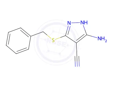 Chemical structure of 3-Amino-5-(benzylthio)-1H-pyrazole-4-carbonitrile