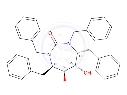 Chemical structure of (4R,5S,6S,7R)-1,3,4,7-tetrabenzyl-5,6-dihydroxy-1,3-diazepan-2-one