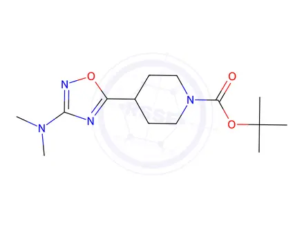 Chemical structure of tert-Butyl 4-[3-(Dimethylamino)-1,2,4-oxadiazol-5-yl]piperidine-1-carboxylate