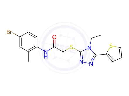 Chemical structure of N-(4-Bromo-2-methylphenyl)-2-((4-ethyl-5-(thiophen-2-yl)-4H-1,2,4-triazol-3-yl)thio)acetamide
