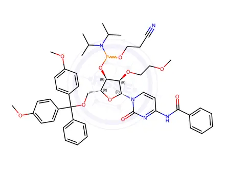 Chemical structure of DMT-2'-O-MOE-rC(Bz) Phosphoramidite