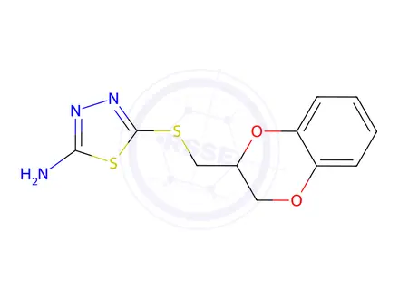 Chemical structure of 5-[(2,3-Dihydro-1,4-benzodioxin-2-ylmethyl)sulfanyl]-1,3,4-thiadiazol-2-amine