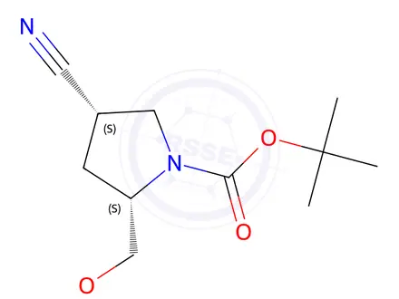 Chemical structure of (2S,4S)-tert-Butyl 4-cyano-2-(methoxymethyl)pyrrolidine-1-carboxylate