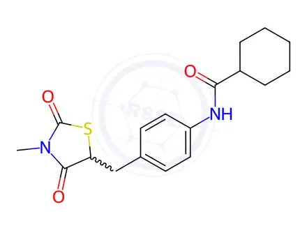 Chemical structure of N-{4-[(3-methyl-2,4-dioxo-1,3-thiazolidin-5-yl)methyl]phenyl}cyclohexanecarboxamide