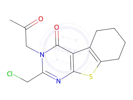 Chemical structure of 2-(chloromethyl)-3-(2-oxopropyl)-5,6,7,8-tetrahydro[1]benzothieno[2,3-d]pyrimidin-4(3H)-one
