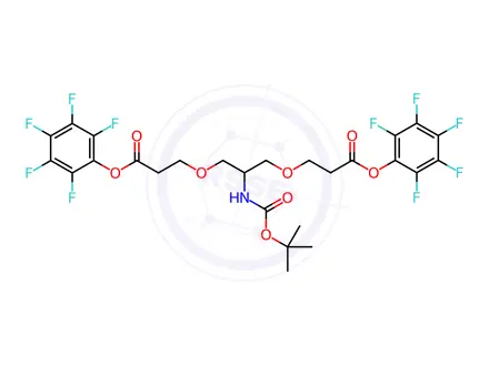 Chemical structure of Bis(perfluorophenyl) 3,3'-((2-((tert-butoxycarbonyl)amino)propane-1,3-diyl)bis(oxy))dipropionate