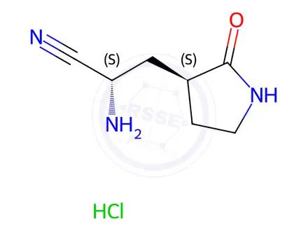 Chemical structure of (S)-2-amino-3-((S)-2-oxopyrrolidin-3-yl)propanenitrile Hydrochloride