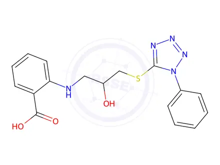 Chemical structure of 2-[[2-hydroxy-3-(1-phenyltetrazol-5-yl)sulfanyl-propyl]amino]benzoic a cid