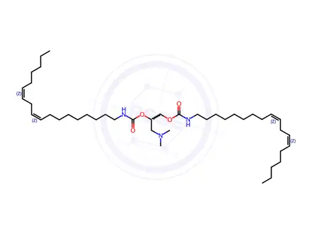 Chemical structure of Carbamic acid, N-(9Z,12Z)-9,12-octadecadien-1-yl-, C,C'-[1-[(dimethylamino)methyl]-1,2-ethanediyl] ester