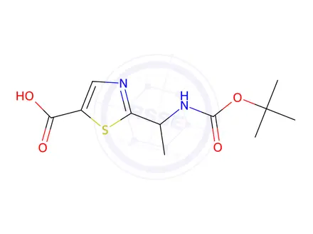 Chemical structure of 2-(1-((tert-Butoxycarbonyl)amino)ethyl)thiazole-5-carboxylic acid