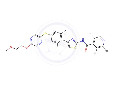 Chemical structure of N-[4-[4-[[5-(2-Methoxyethoxy)-2-pyrazinyl]thio]-2,6-dimethylphenyl]-2-thiazolyl]-4-pyridinecarboxamide-d3