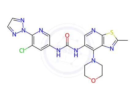 Chemical structure of Urea, N-[5-chloro-6-(2H-1,2,3-triazol-2-yl)-3-pyridinyl]-N'-[2-methyl-7-(4-morpholinyl)thiazolo[5,4-b]pyridin-6-yl]-