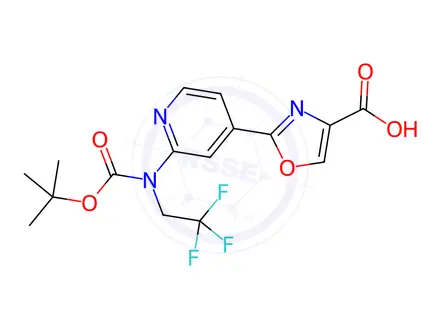 Chemical structure of 4-Oxazolecarboxylic acid, 2-[2-[[(1,1-dimethylethoxy)carbonyl](2,2,2-trifluoroethyl)amino]-4-pyridinyl]-