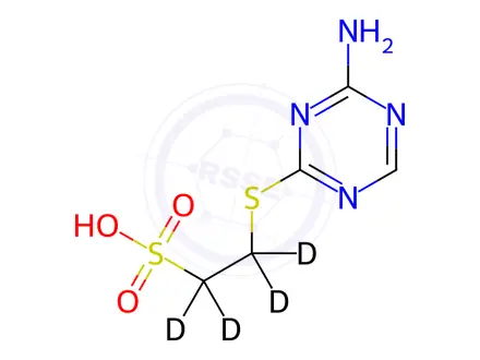 Chemical structure of 2-(4-Amino-1,3,5-triazin-2-yl)sulfanylethanesulfonic Acid-d4