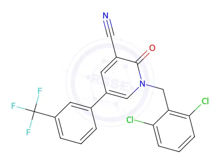 Chemical structure of 1-[(2,6-Dichlorophenyl)methyl]-2-oxo-5-[3-(trifluoromethyl)phenyl]-1,2-dihydropyridine-3-carbonitrile