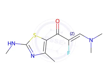 Chemical structure of (Z)-3-(dimethylamino)-2-fluoro-1-(4-methyl-2-(methylamino)thiazol-5-yl)prop-2-en-1-one