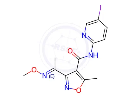 Chemical structure of N-(5-Iodopyridin-2-yl)-3-[(1E)-1-(methoxyimino)ethyl]-5-methyl-1,2-oxazole-4-carboxamide