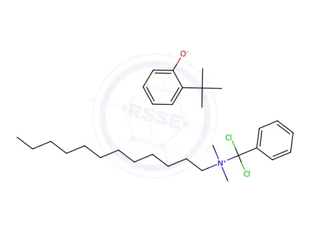 Chemical structure of (dichlorobenzyl)dodecyldimethylammonium, salt with o-tert-butylphenol (1:1)