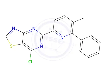 Chemical structure of 7-Chloro-5-(5-methyl-6-phenylpyridin-2-yl)thiazolo[4,5-d]pyrimidine
