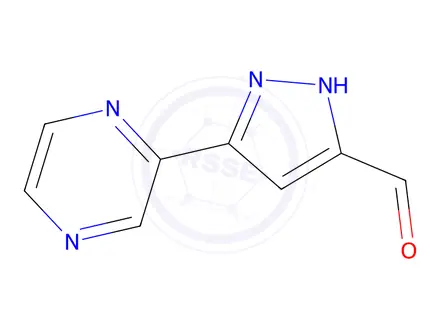 Chemical structure of 3-(Pyrazin-2-yl)-1H-pyrazole-5-carbaldehyde