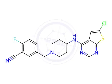 Chemical structure of 5-((4-((6-Chlorothieno[2,3-d]pyrimidin-4-yl)amino)piperidin-1-yl)methyl)-2-fluorobenzonitrile