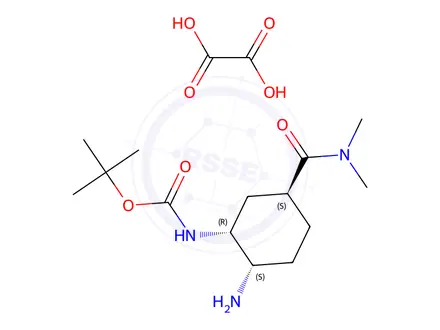 Chemical structure of rel-tert-Butyl ((1S,2R,5S)-2-amino-5-(dimethylcarbamoyl)cyclohexyl)carbamate Oxalate